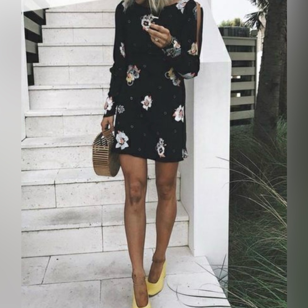 NWT FREE PEOPLE Black Floral Mini “Night Combo” Sunshadow Dress Size 4 - Picture 5 of 14